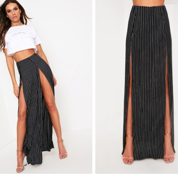 PrettyLittleThing Dresses & Skirts - Black Pinstripe Double Split Maxi Skirt